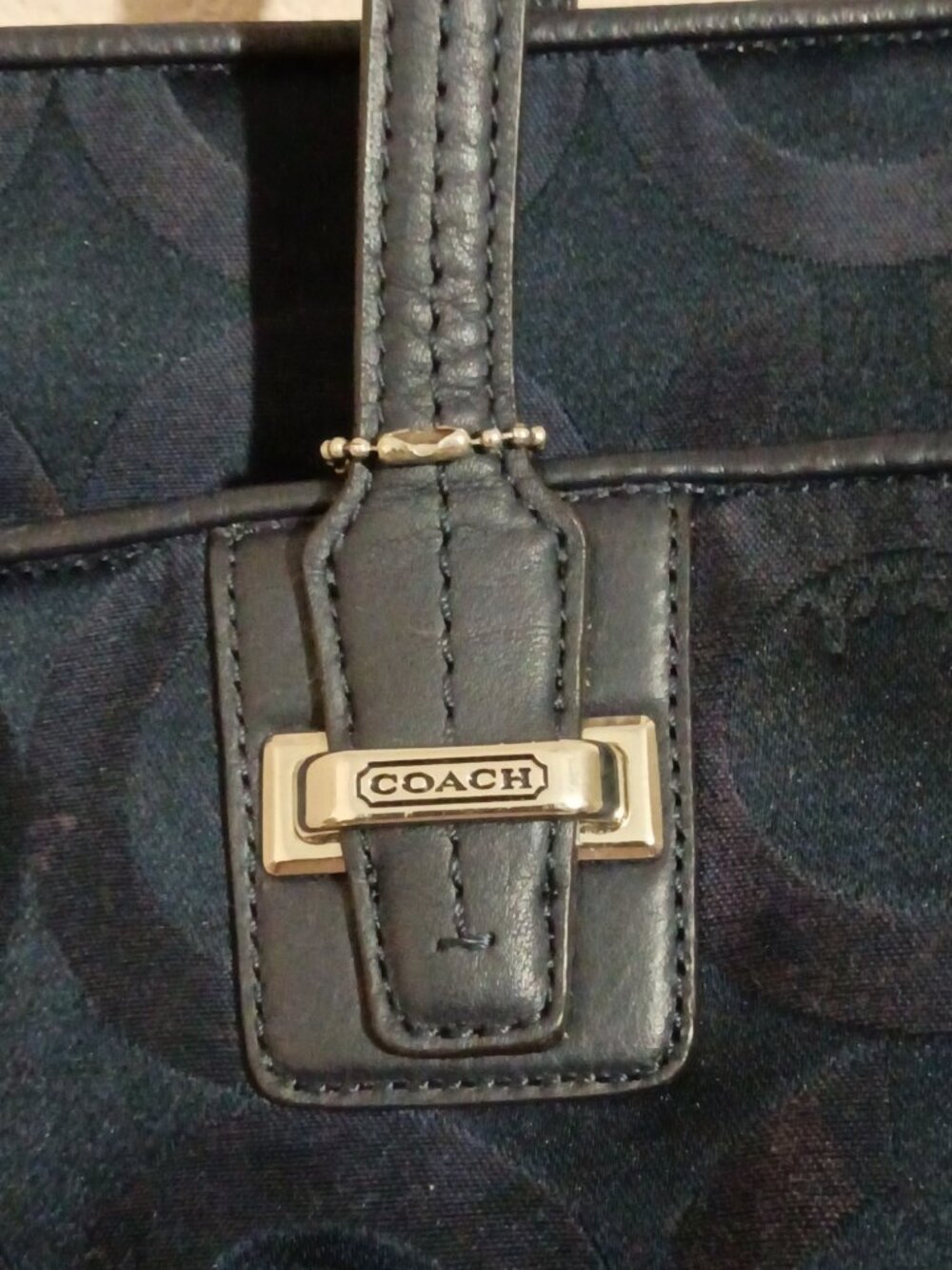 Coach Taylor Op Art Alexis Navy Blue Canvas Leather Carryall Tote Bag - Picture 3 of 10